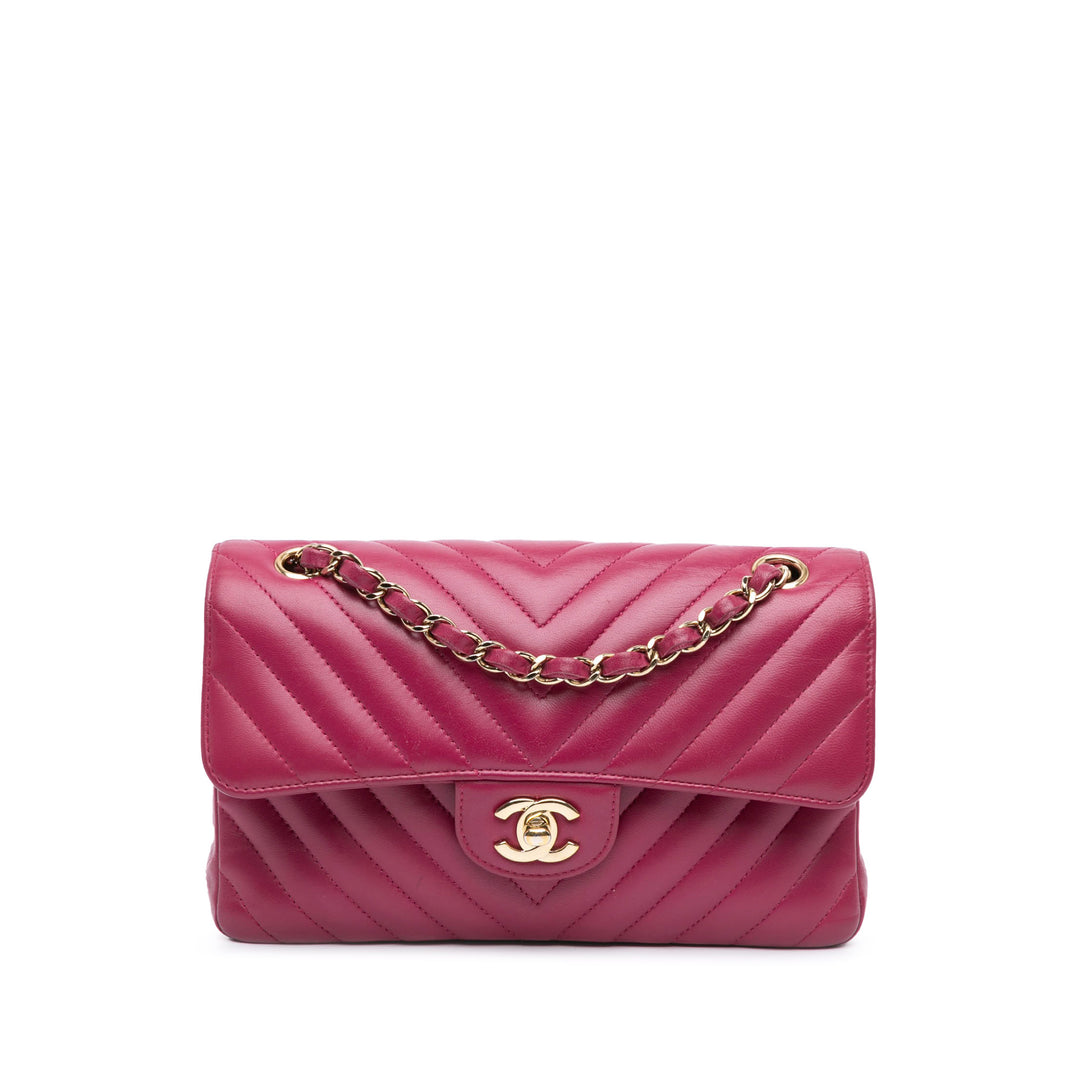 Small Classic Chevron Lambskin Double Flap Pink - Gaby Paris
