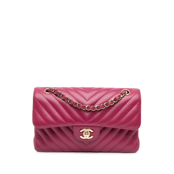 Small Classic Chevron Lambskin Double Flap Pink - Gaby Paris