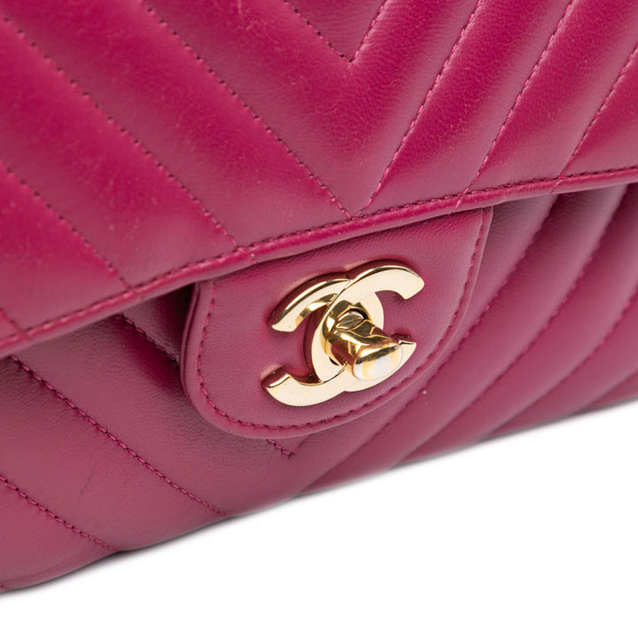 Small Classic Chevron Lambskin Double Flap Pink - Gaby Paris