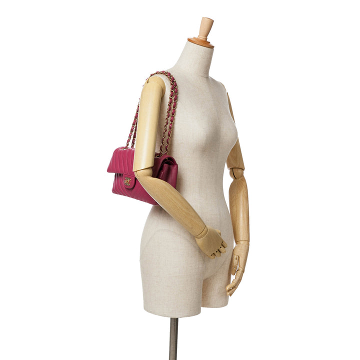 Small Classic Chevron Lambskin Double Flap Pink - Gaby Paris