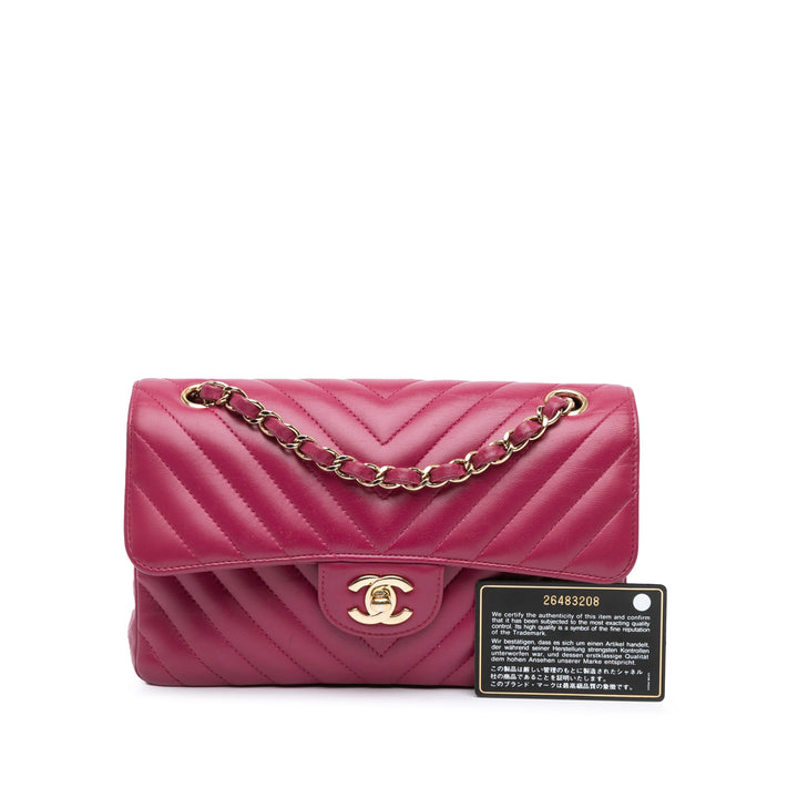 Small Classic Chevron Lambskin Double Flap Pink - Gaby Paris