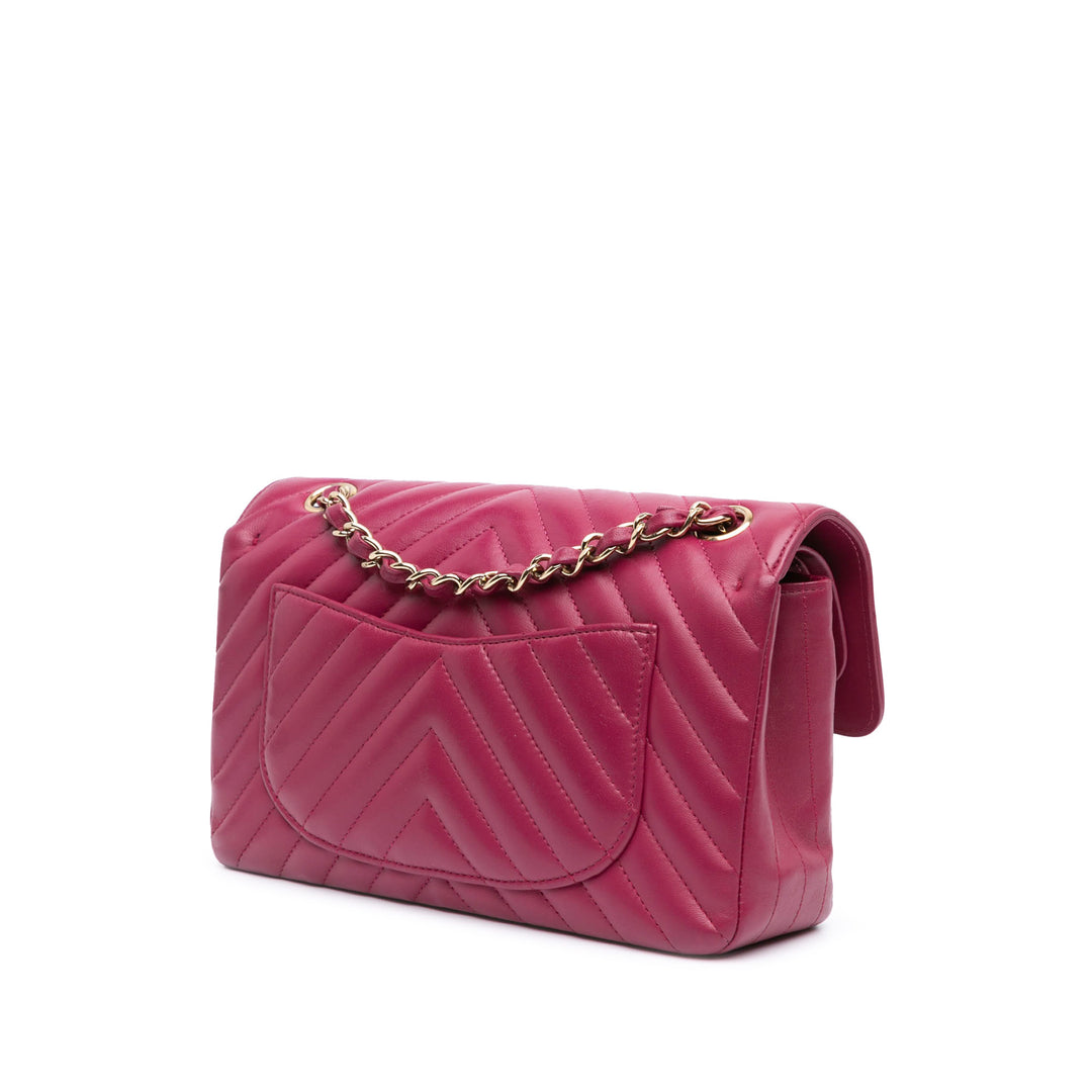 Small Classic Chevron Lambskin Double Flap Pink - Gaby Paris
