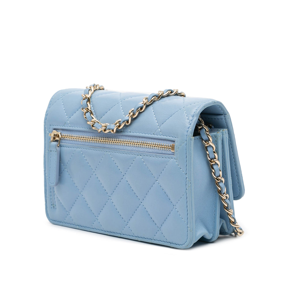 Mini Quilted Lambskin Wallet on Chain Blue - Gaby Paris