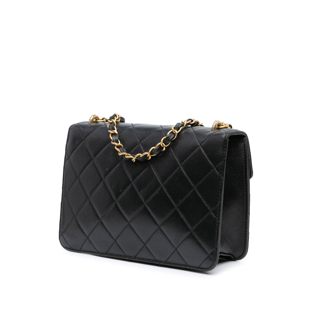 Quilted Lambskin Crystal Geometric CC Frame Flap Black - Gaby Paris