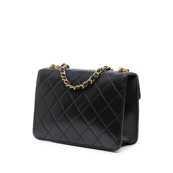 Quilted Lambskin Crystal Geometric CC Frame Flap Black - Gaby Paris