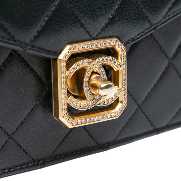 Quilted Lambskin Crystal Geometric CC Frame Flap Black - Gaby Paris