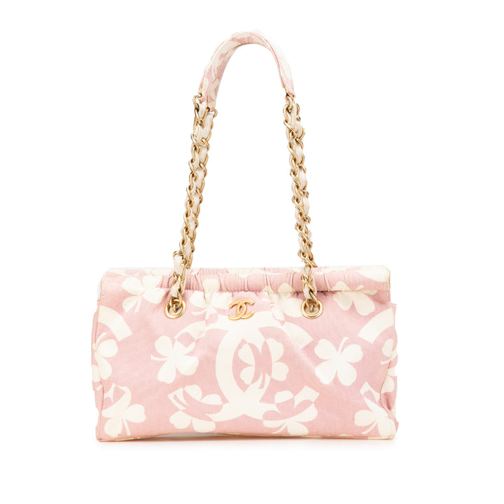 Chanel Sac bandoulière rose en toile imprimée CC et trèfle