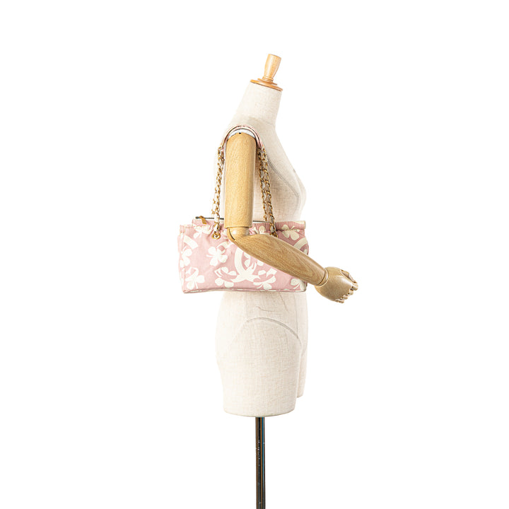 Chanel Sac bandoulière rose en toile imprimée CC et trèfle