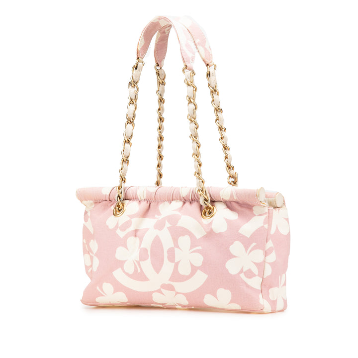 Chanel Sac bandoulière rose en toile imprimée CC et trèfle