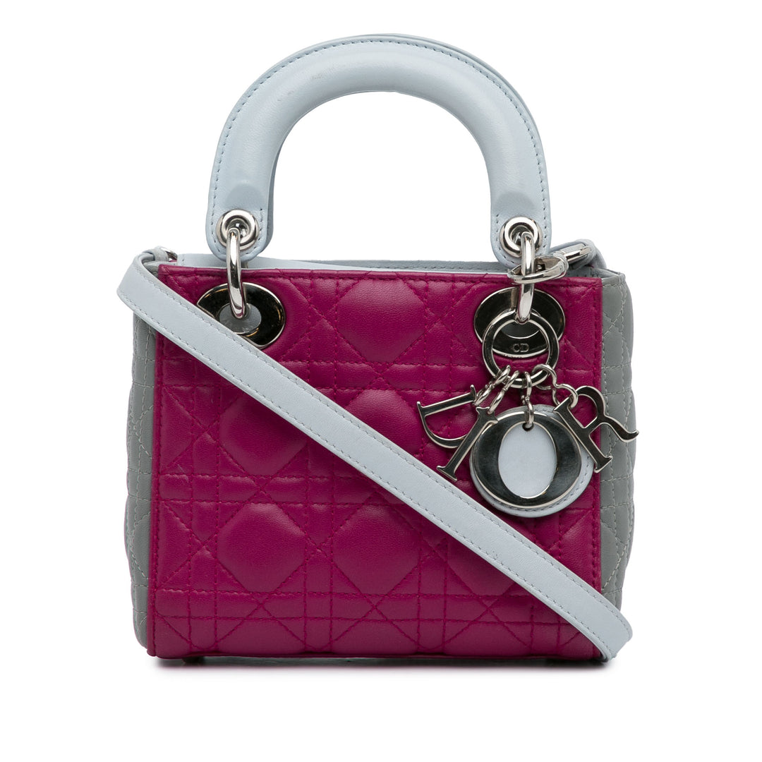 Mini Tricolor Lambskin Cannage Lady Dior Pink - Gaby Paris