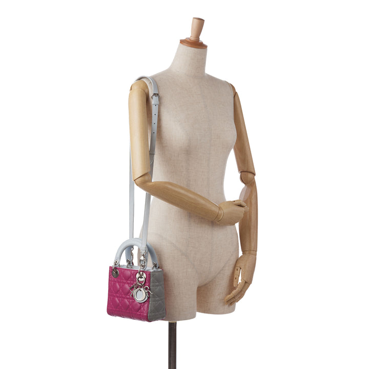 Mini Tricolor Lambskin Cannage Lady Dior Pink - Gaby Paris