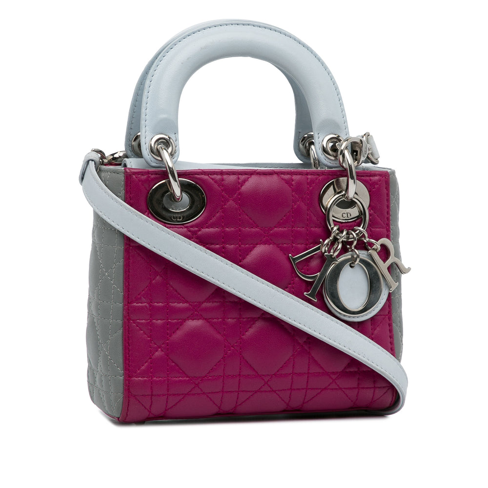 Mini Tricolor Lambskin Cannage Lady Dior Pink - Gaby Paris