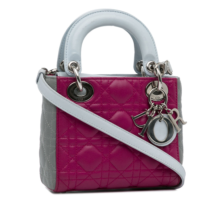Mini Tricolor Lambskin Cannage Lady Dior Pink - Gaby Paris