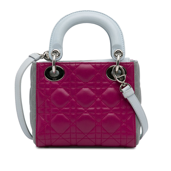 Mini Tricolor Lambskin Cannage Lady Dior Pink - Gaby Paris