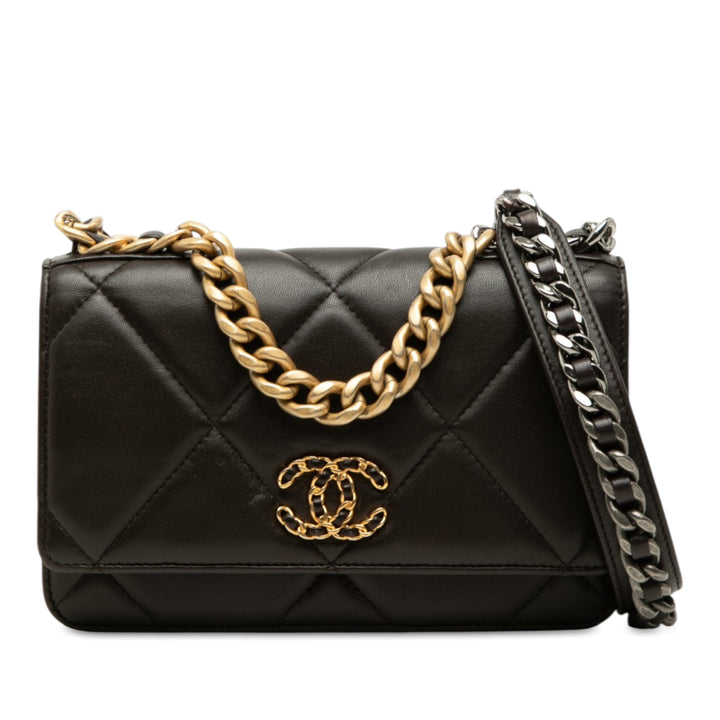 Matelassé 19 Wallet on Chain Cuir d'agneau Marron