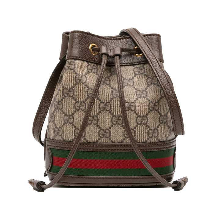 Gucci Mini GG Supreme Web Ophidia Bucket Bag Marron