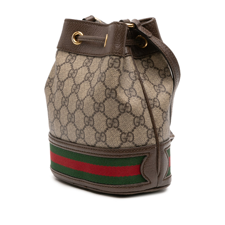 Gucci Mini GG Supreme Web Ophidia Bucket Bag Marron