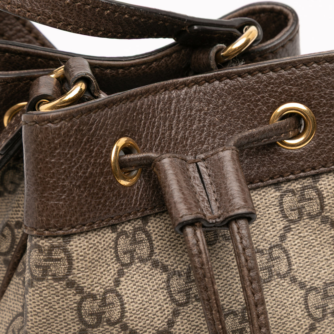 Gucci Mini GG Supreme Web Ophidia Bucket Bag Marron