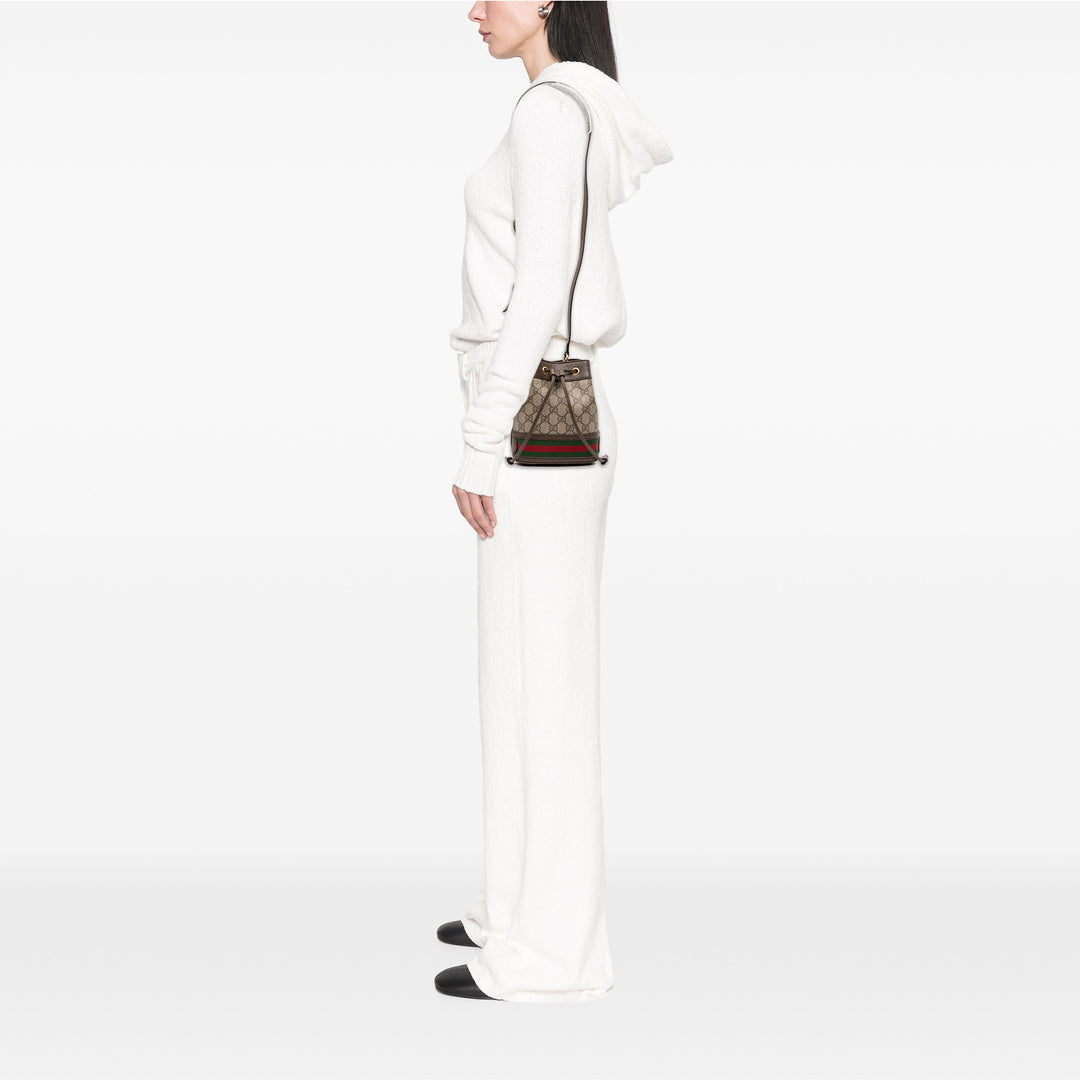 Gucci Mini GG Supreme Web Ophidia Bucket Bag Marron
