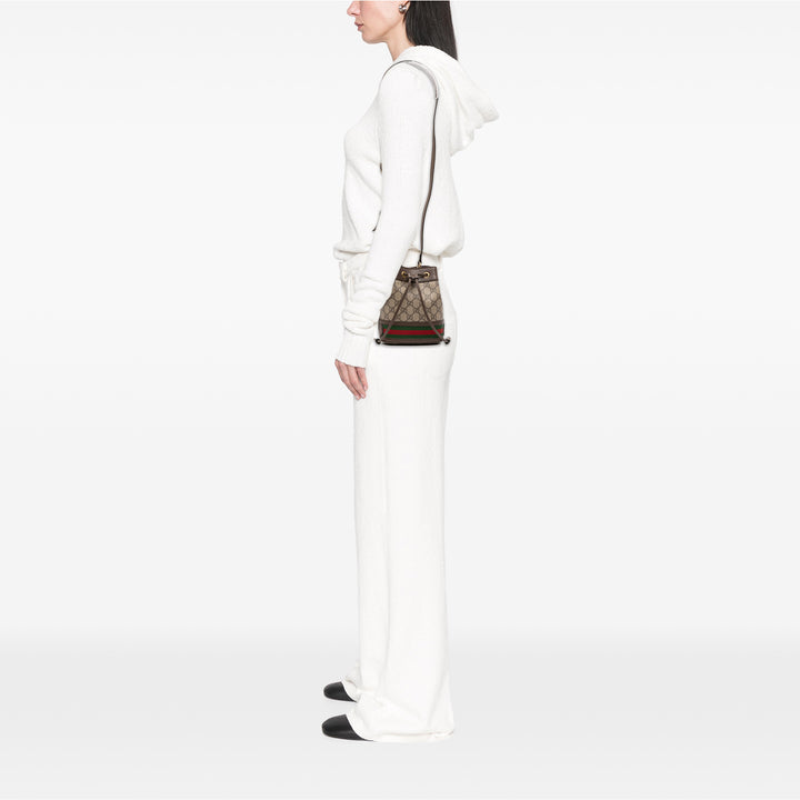 Gucci Mini GG Supreme Web Ophidia Bucket Bag Marron