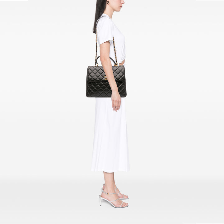 Large Lambskin Trendy CC Top Handle Flap Black - Gaby Paris