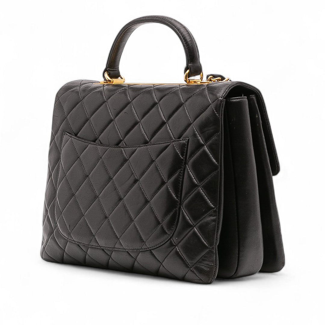 Large Lambskin Trendy CC Top Handle Flap Black - Gaby Paris