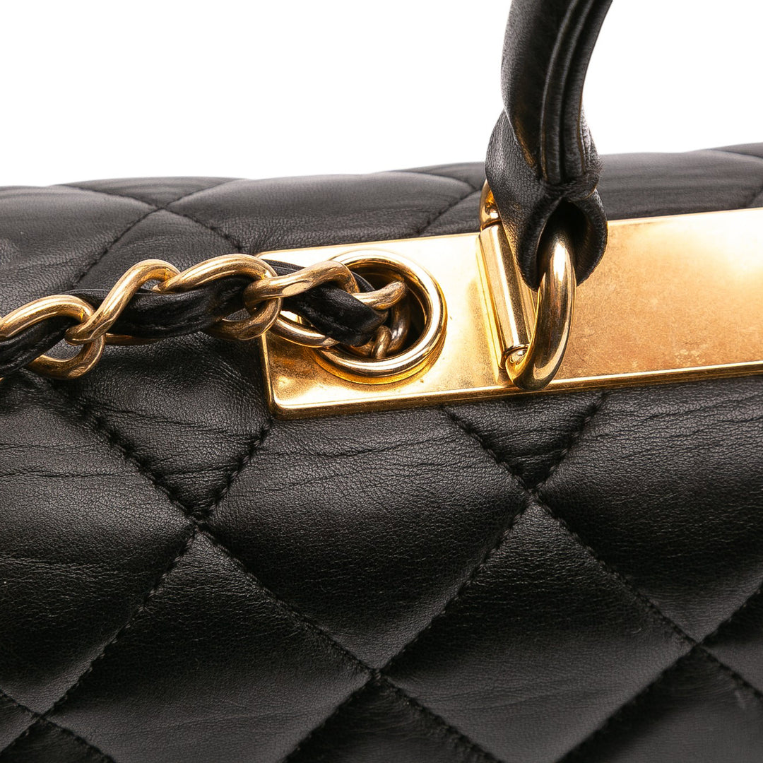 Large Lambskin Trendy CC Top Handle Flap Black - Gaby Paris