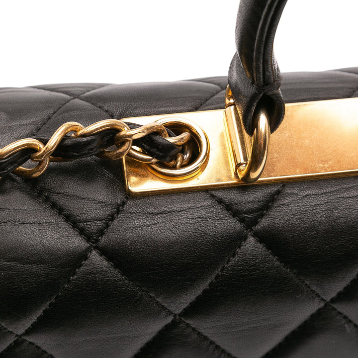 Large Lambskin Trendy CC Top Handle Flap Black - Gaby Paris