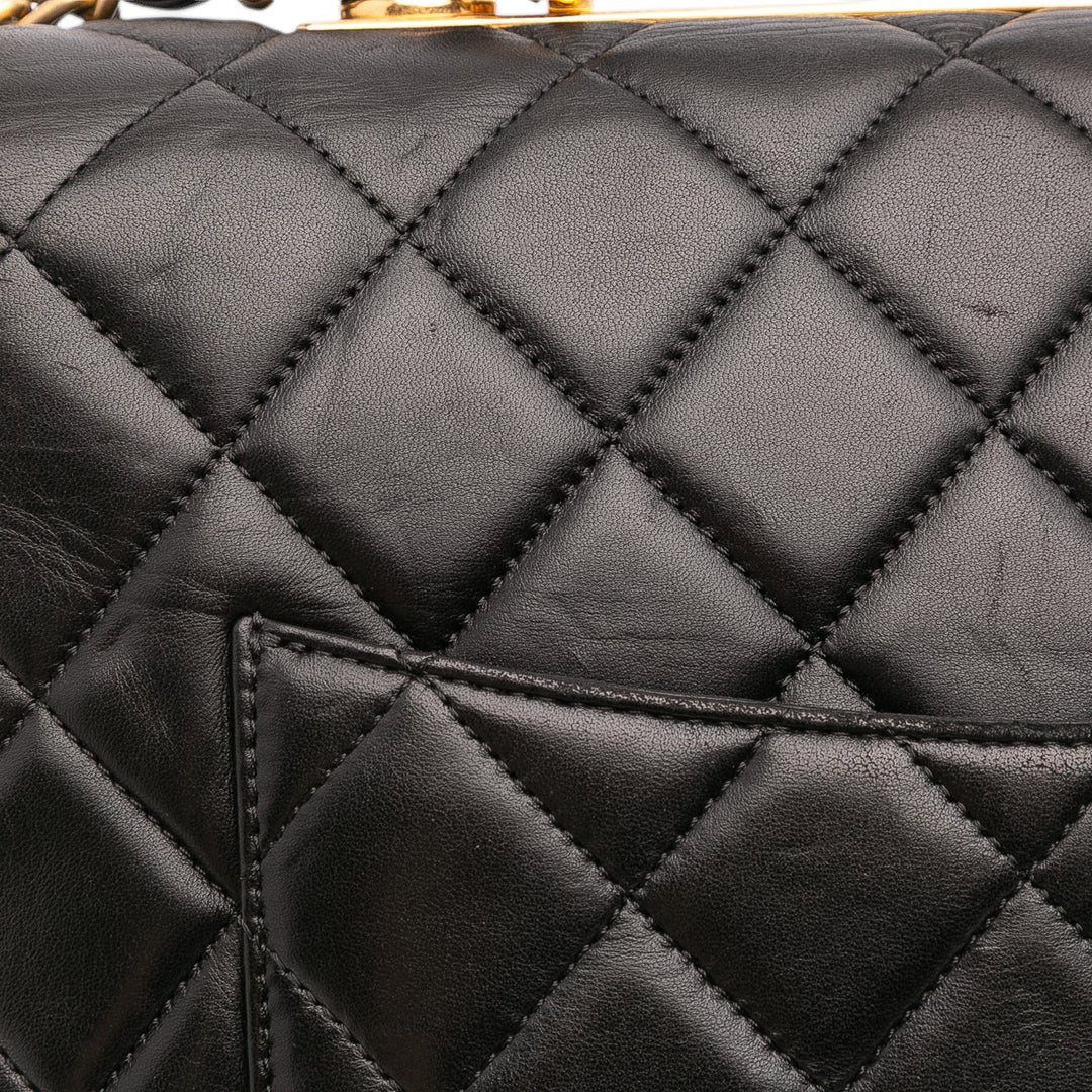 Large Lambskin Trendy CC Top Handle Flap Black - Gaby Paris
