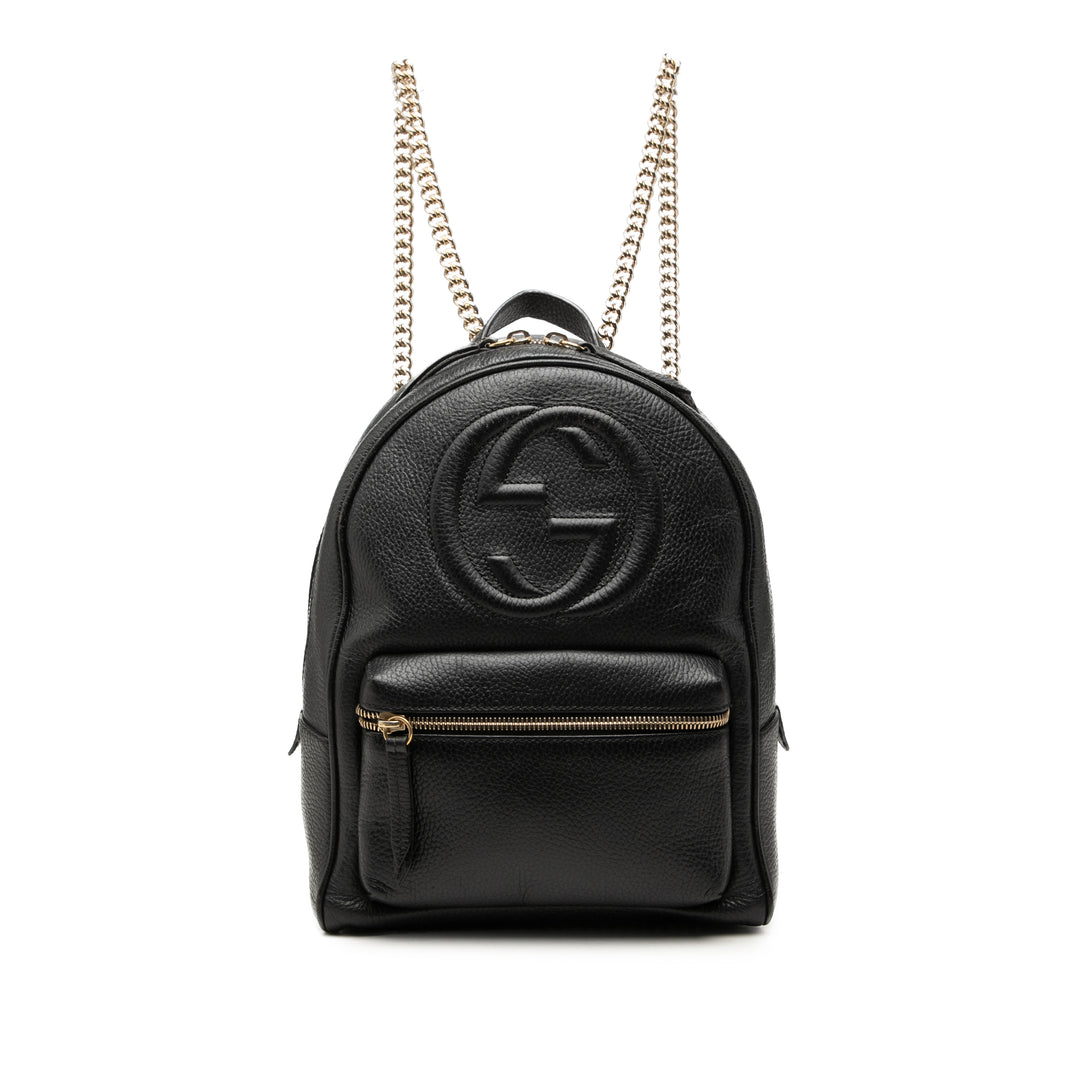 Gucci Sac à dos Pebbled Soho Chaîne Cuir de veau Noir – vue principale – GABY PARIS