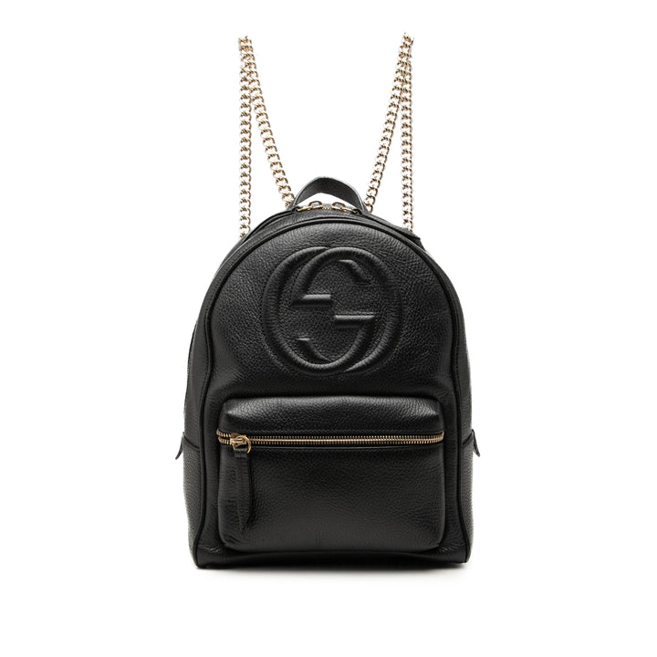 Gucci Sac à dos Pebbled Soho Chaîne Cuir de veau Noir – vue principale – GABY PARIS