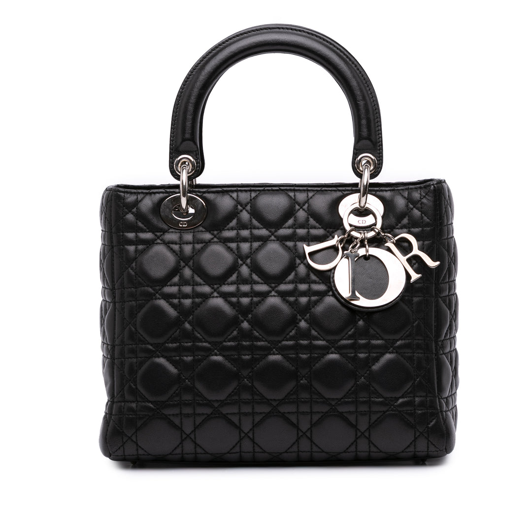 Medium Lambskin Cannage Lady Dior Black - Gaby Paris