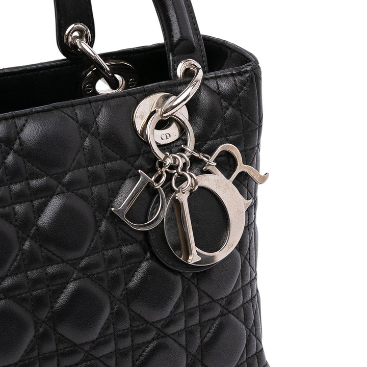 Medium Lambskin Cannage Lady Dior Black - Gaby Paris