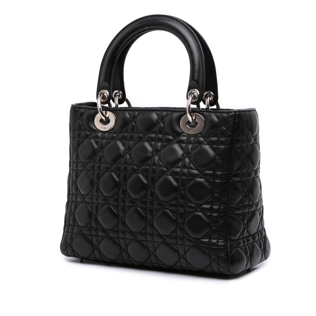 Medium Lambskin Cannage Lady Dior Black - Gaby Paris
