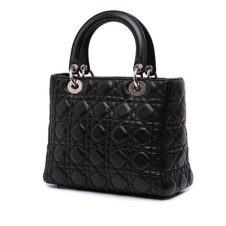 Medium Lambskin Cannage Lady Dior Black - Gaby Paris