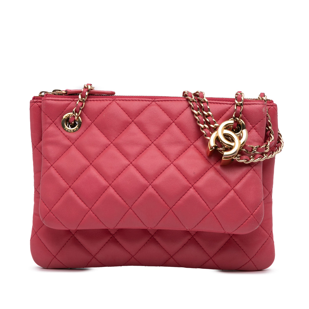 Quilted Lambskin Double Case with Chain Pink - Gaby Paris