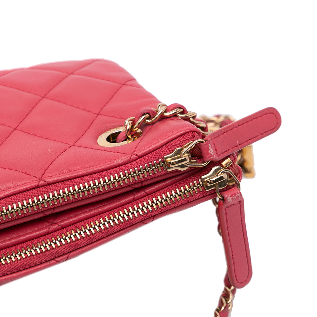 Quilted Lambskin Double Case with Chain Pink - Gaby Paris