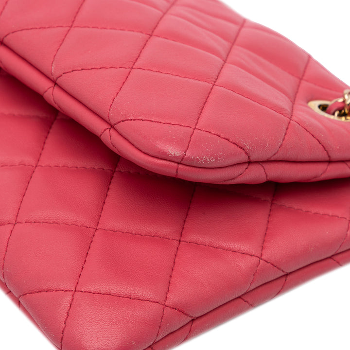 Quilted Lambskin Double Case with Chain Pink - Gaby Paris