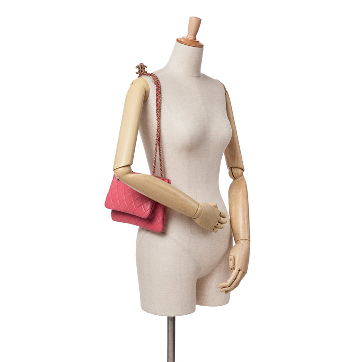 Quilted Lambskin Double Case with Chain Pink - Gaby Paris