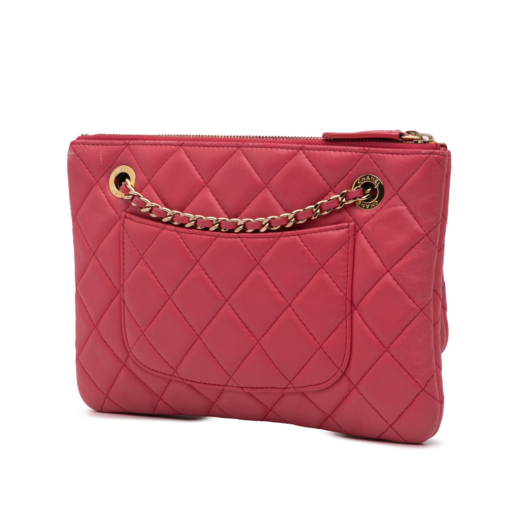 Quilted Lambskin Double Case with Chain Pink - Gaby Paris