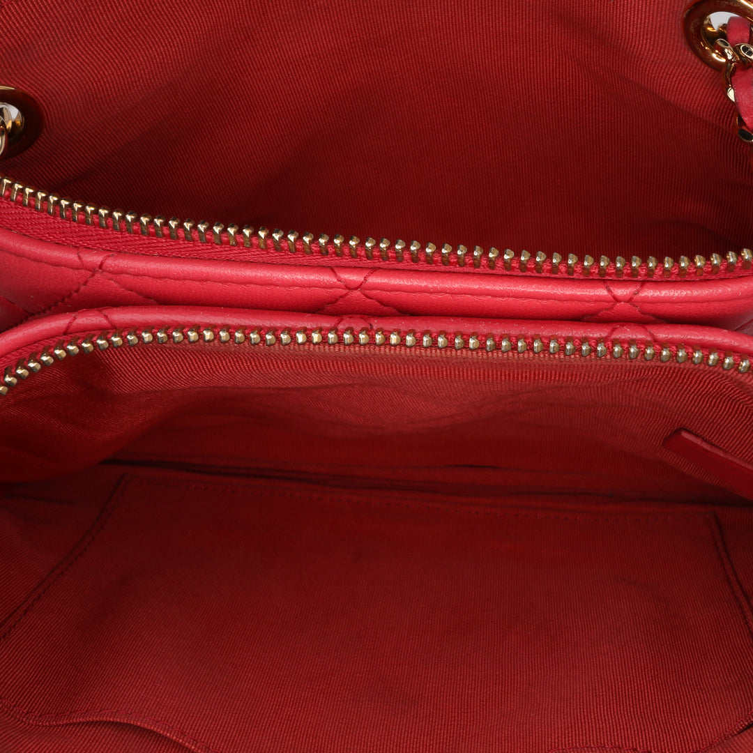 Quilted Lambskin Double Case with Chain Pink - Gaby Paris