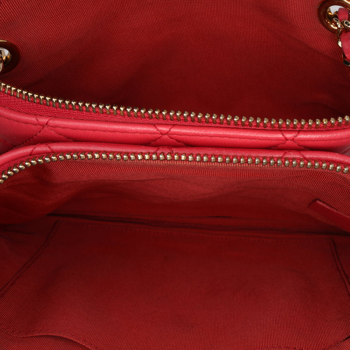 Quilted Lambskin Double Case with Chain Pink - Gaby Paris