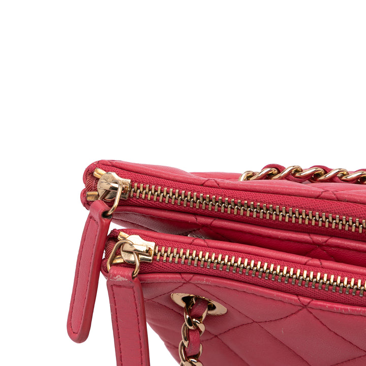 Quilted Lambskin Double Case with Chain Pink - Gaby Paris
