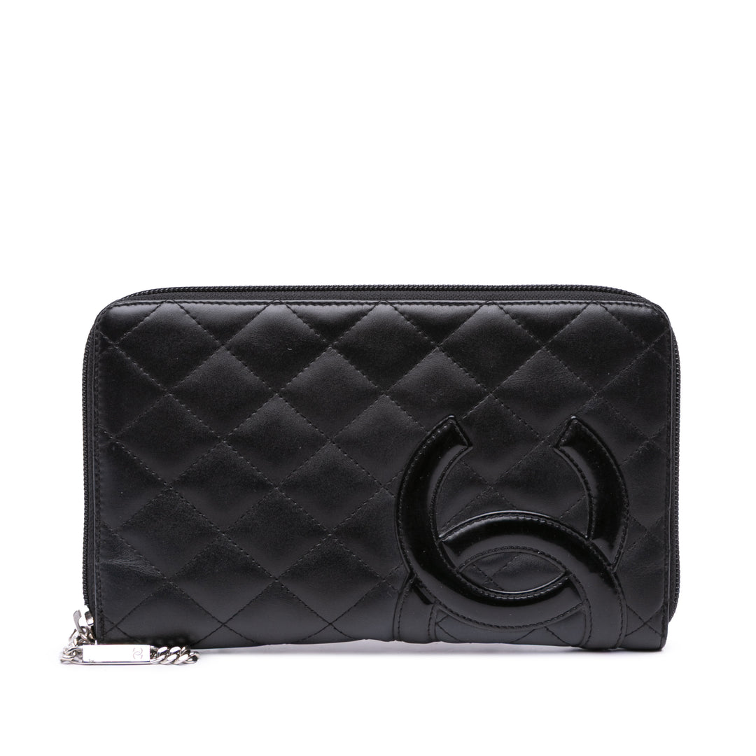 Lambskin Cambon Ligne Zippy Organizer Wallet Black - Gaby Paris