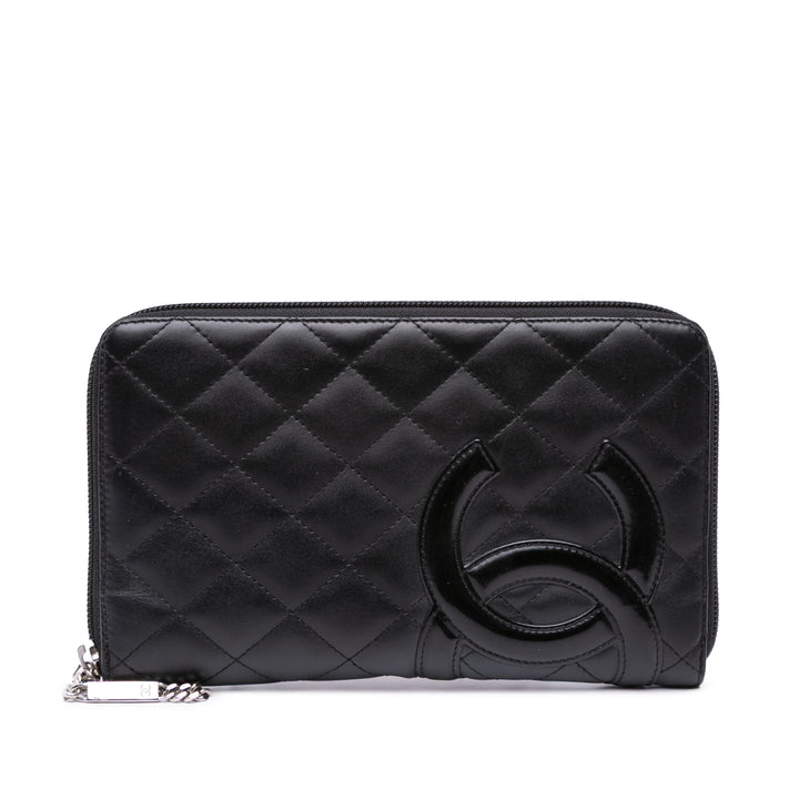 Lambskin Cambon Ligne Zippy Organizer Wallet Black - Gaby Paris