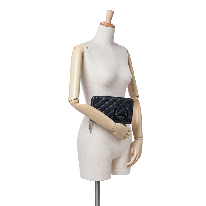Lambskin Cambon Ligne Zippy Organizer Wallet Black - Gaby Paris