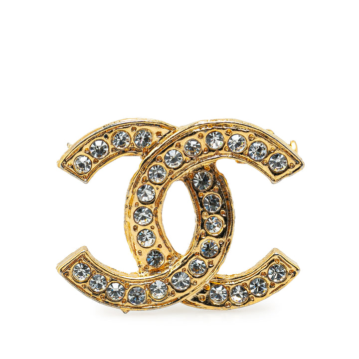 Gold Plated CC Rhinestone Brooch Gold - Gaby Paris