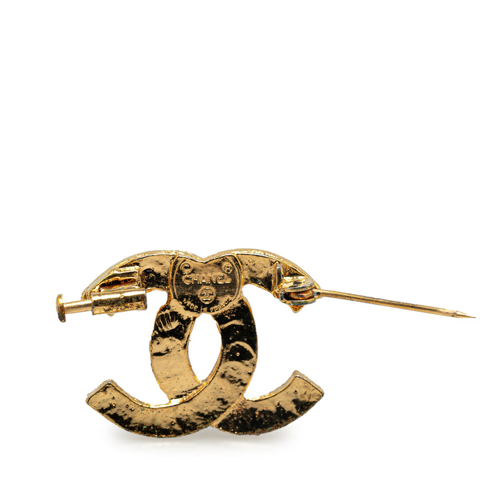 Gold Plated CC Rhinestone Brooch Gold - Gaby Paris