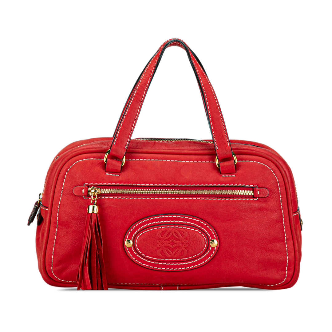 Leather Anagram Tassel Handbag Red - Gaby Paris