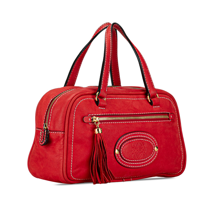 Leather Anagram Tassel Handbag Red - Gaby Paris